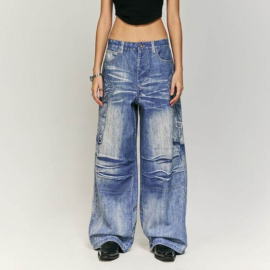 Affixed Cloth Embroidered Jeans - Street Style, Digital Printed, Mid Waist - Buy Center