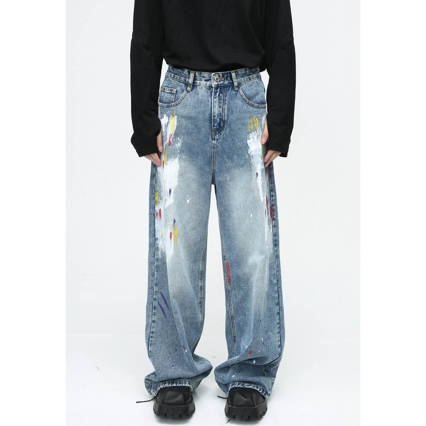 Niche Design Casual Graffiti Jeans - Loose Fit, Mid Waist for Comfort - Buy Center
