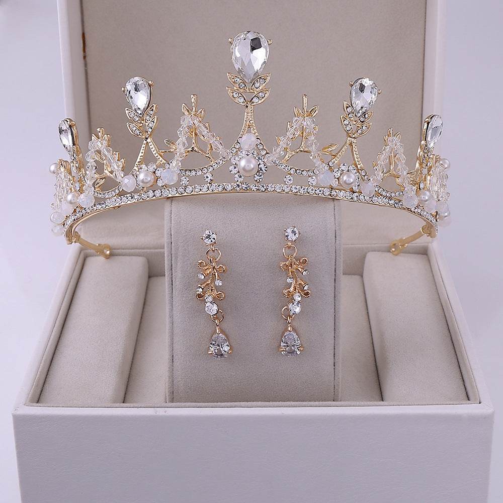 Korean Style Bridal Crown Earring Set - Handmade Wedding Hair Jewelry - Buy Center