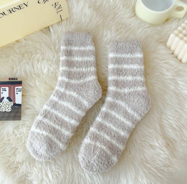 Women's Extra Thick Striped Socks - Breathable Coral Fleece Comfort - Buy Center