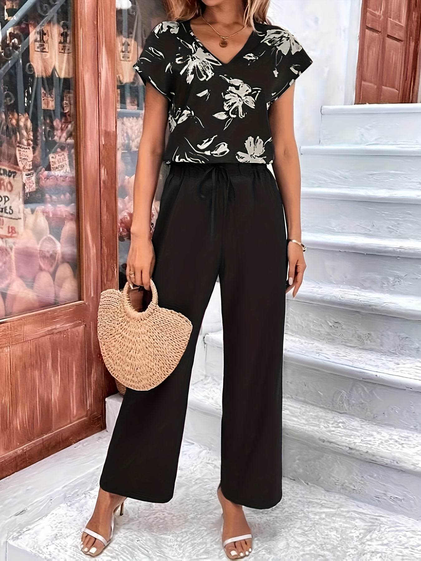 Elegant Women's Floral Pants Suit - Casual Summer Outfit 196 - Buy Center