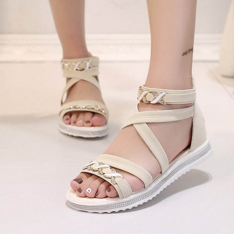Women's Round Head Sandals - Thick Bottom Bag Heel in Black & Beige - Buy Center