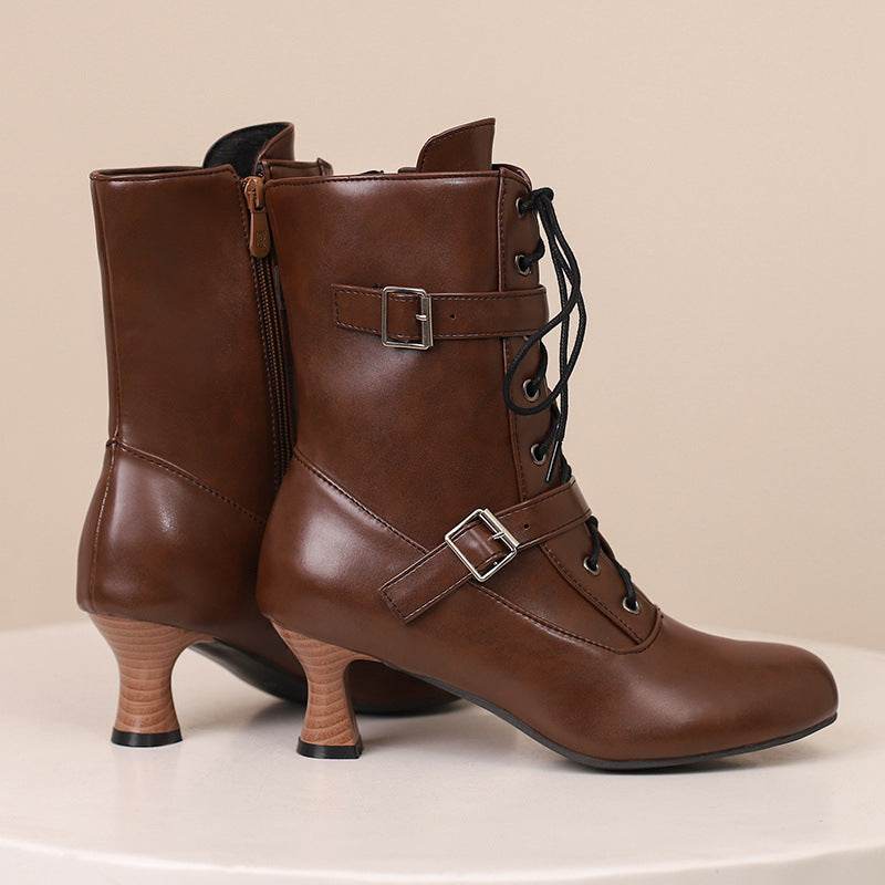 Comfortable Mid Heel Women's Boots - Lace-Up, Plus Size Fashionable Style - Buy Center