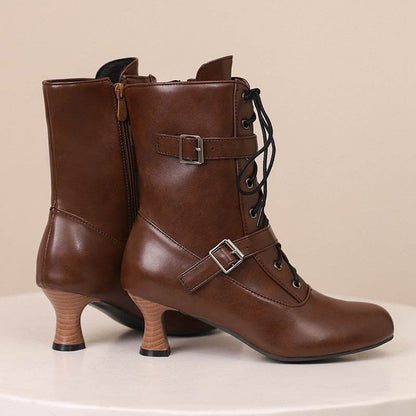 Comfortable Mid Heel Women's Boots - Lace-Up, Plus Size Fashionable Style - Buy Center