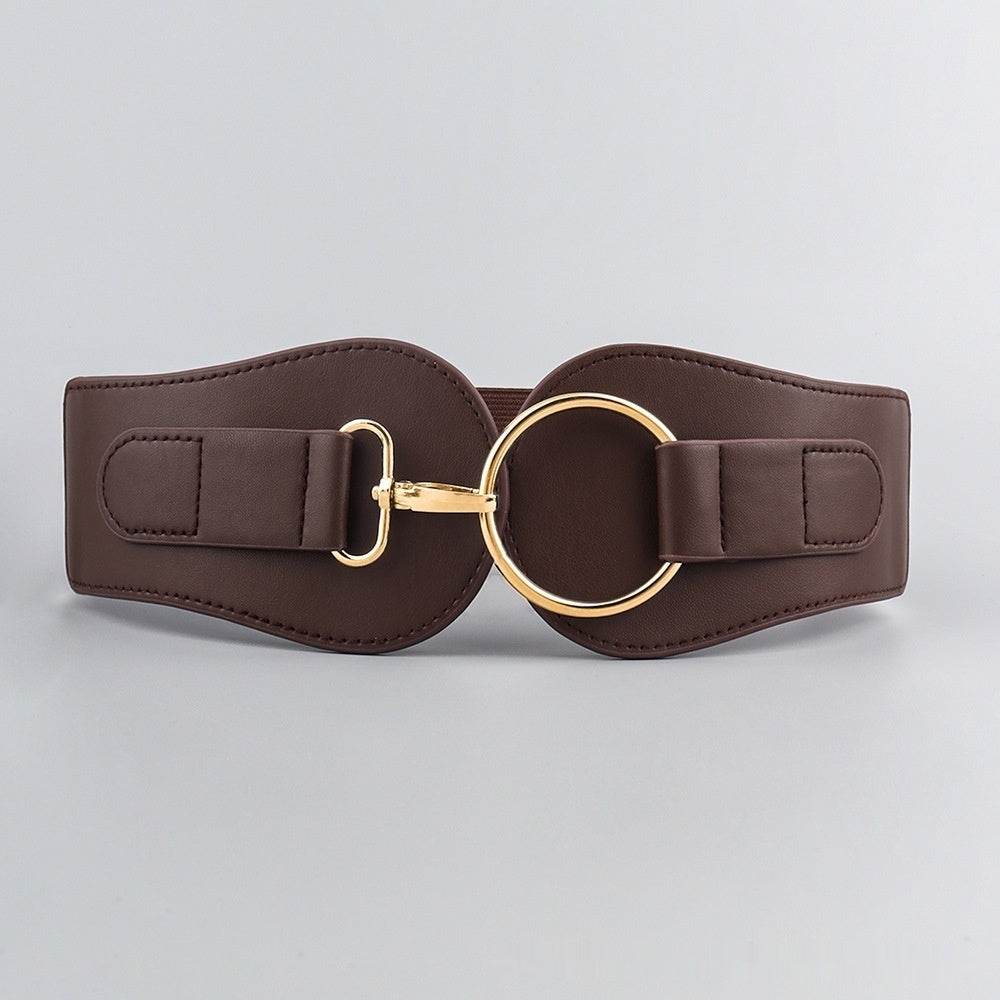 Women's PU Leather Wide Belt - Chic Design with Gold Buckle for 2025 - Buy Center
