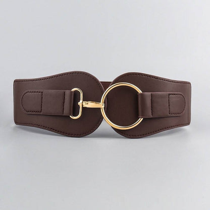 Women's PU Leather Wide Belt - Chic Design with Gold Buckle for 2025 - Buy Center