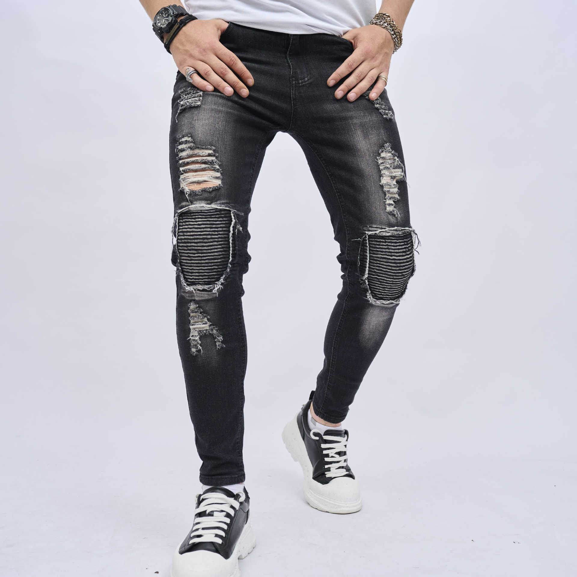 Men's Ripped Slim Stretch Jeans - Casual Denim for Everyday Style - Buy Center