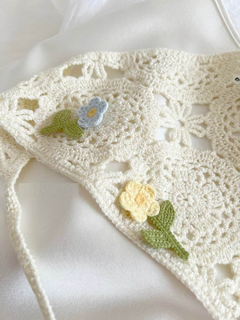 Retro French Triangular Binder Headscarf - Knitted Floral Charm Accessory - Buy Center