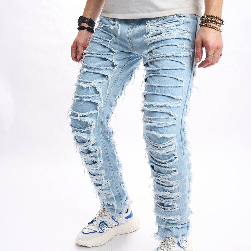 Simple Solid Color Ripped Skinny Jeans - Trendy Casual Style for Men - Buy Center