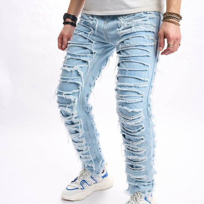 Simple Solid Color Ripped Skinny Jeans - Trendy Casual Style for Men - Buy Center