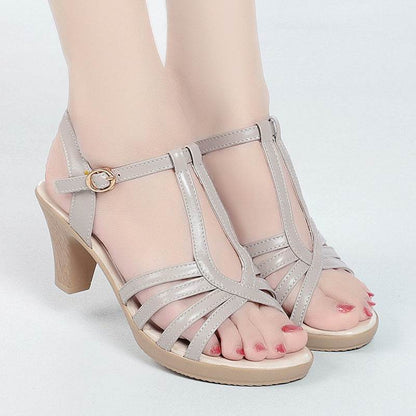 Elegant Women's Chunky Heel Sandals - Waterproof Soft Leather Design - Buy Center