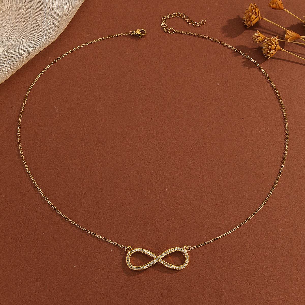 Exquisite Gold Plated Diamond Love Pendant Necklace - Infinite Symbol Charm - Buy Center