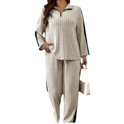 Women's Casual Two-Piece Set - Cozy Sweater & Wide Leg Pants Outfit - Buy Center
