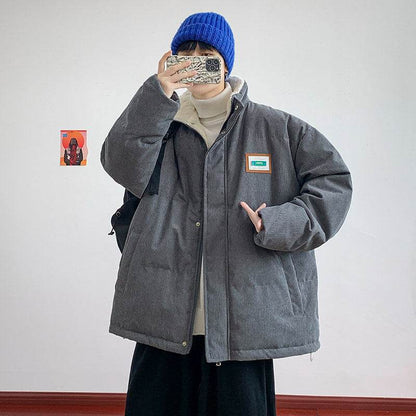 Men's Casual Corduroy Coat - Loose Fit Lapel Jacket in Black, Khaki, Gray - Buy Center