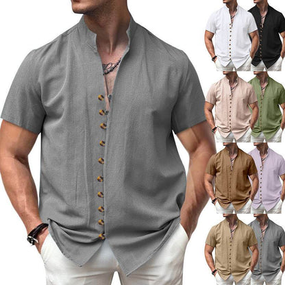 Buycenter Men's Linen Button Shirt - Loose Fit, Short Sleeve in Multiple Colors - Buy Center
