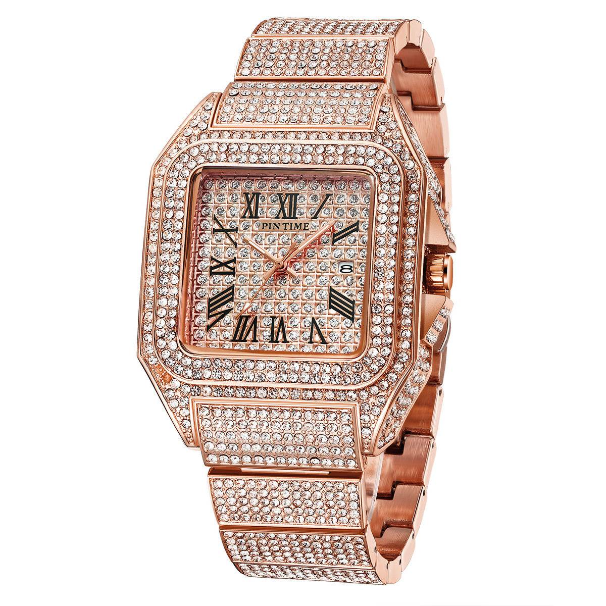 PINTIME Men's Luxury Quartz Watch - Square Diamond, Stylish Business Design - Buy Center