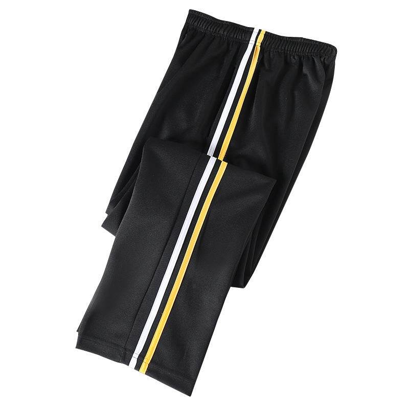 Spring Summer Yellow Striped Uniform Pants - Mid Waist Sports Trousers - Buy Center
