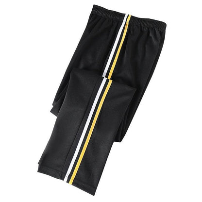 Spring Summer Yellow Striped Uniform Pants - Mid Waist Sports Trousers - Buy Center