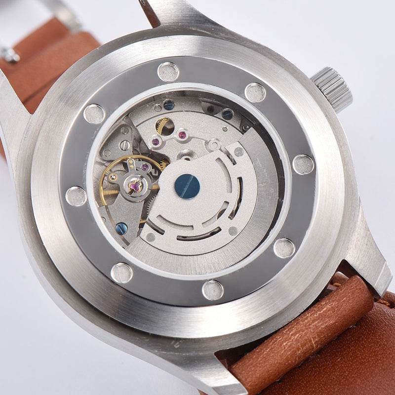 Buycenter Luminous Mechanical Watch - Casual Brown Leather Strap, 44mm Dial - Buy Center
