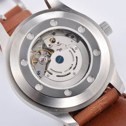 Buycenter Luminous Mechanical Watch - Casual Brown Leather Strap, 44mm Dial - Buy Center