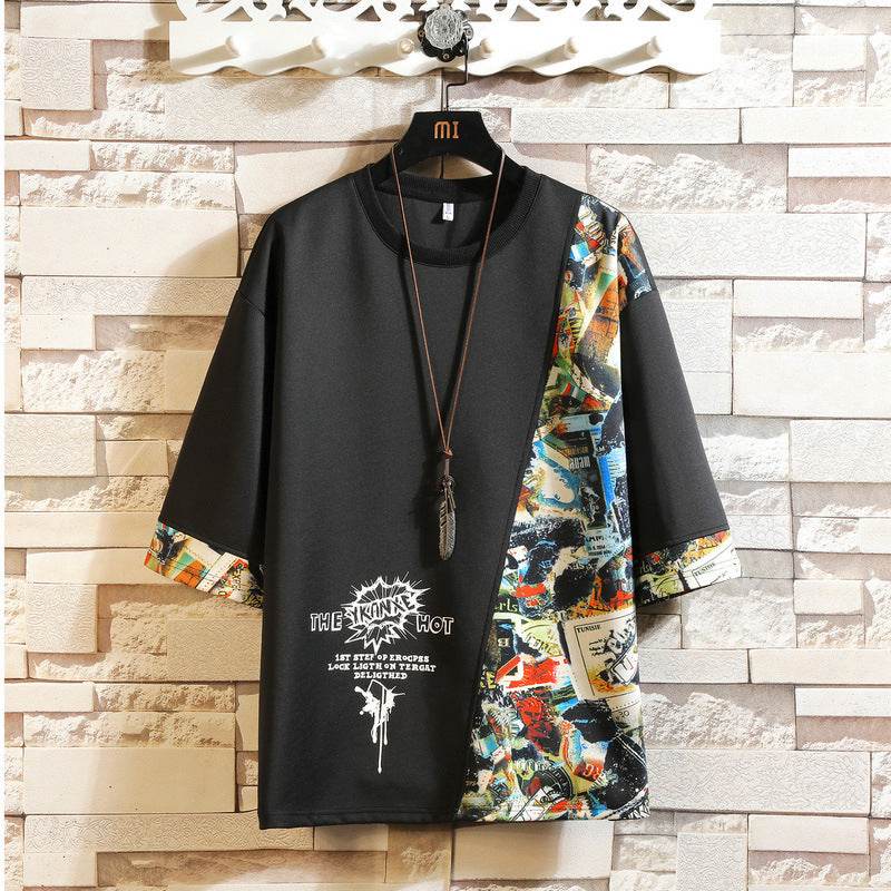 Buycenter Half-Sleeved Contrast Color Base Shirt - Geometric Style & Loose Fit - Buy Center