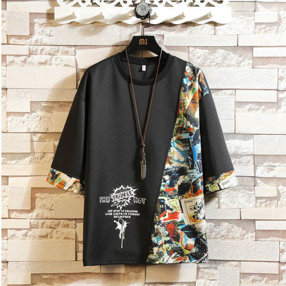 Buycenter Half-Sleeved Contrast Color Base Shirt - Geometric Style & Loose Fit - Buy Center