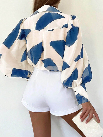 Buycenter Women's Long Sleeve Blouse - Casual Print with Shirt Collar - Buy Center