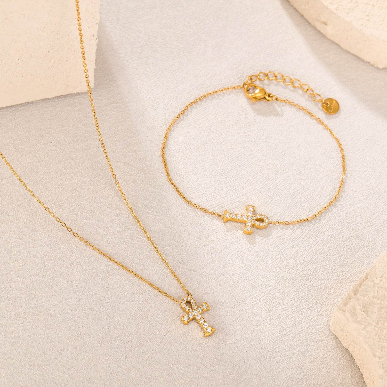 OPK Fashion Jewelry Set - Titanium Steel Bracelet & Cross Necklace - Buy Center