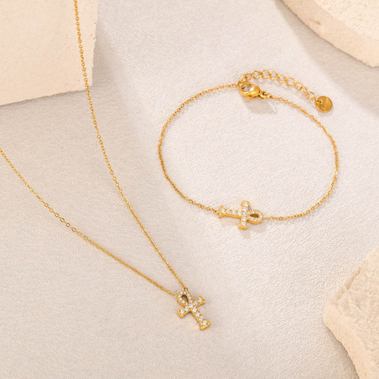 OPK Fashion Jewelry Set - Titanium Steel Bracelet & Cross Necklace - Buy Center