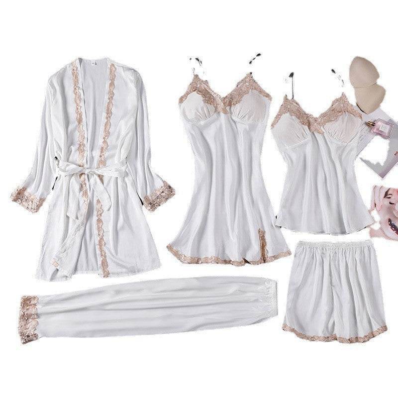 Women's Five-Piece Imitated Silk Pajamas Set - Cool & Comfortable Sleepwear - Buy Center