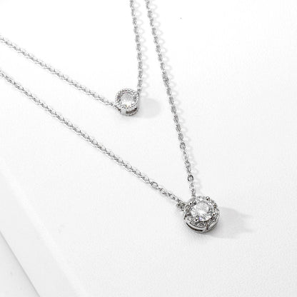 Double-Layered Zircon Pendant Necklace - Elegant Women's Jewelry Gift - Buy Center