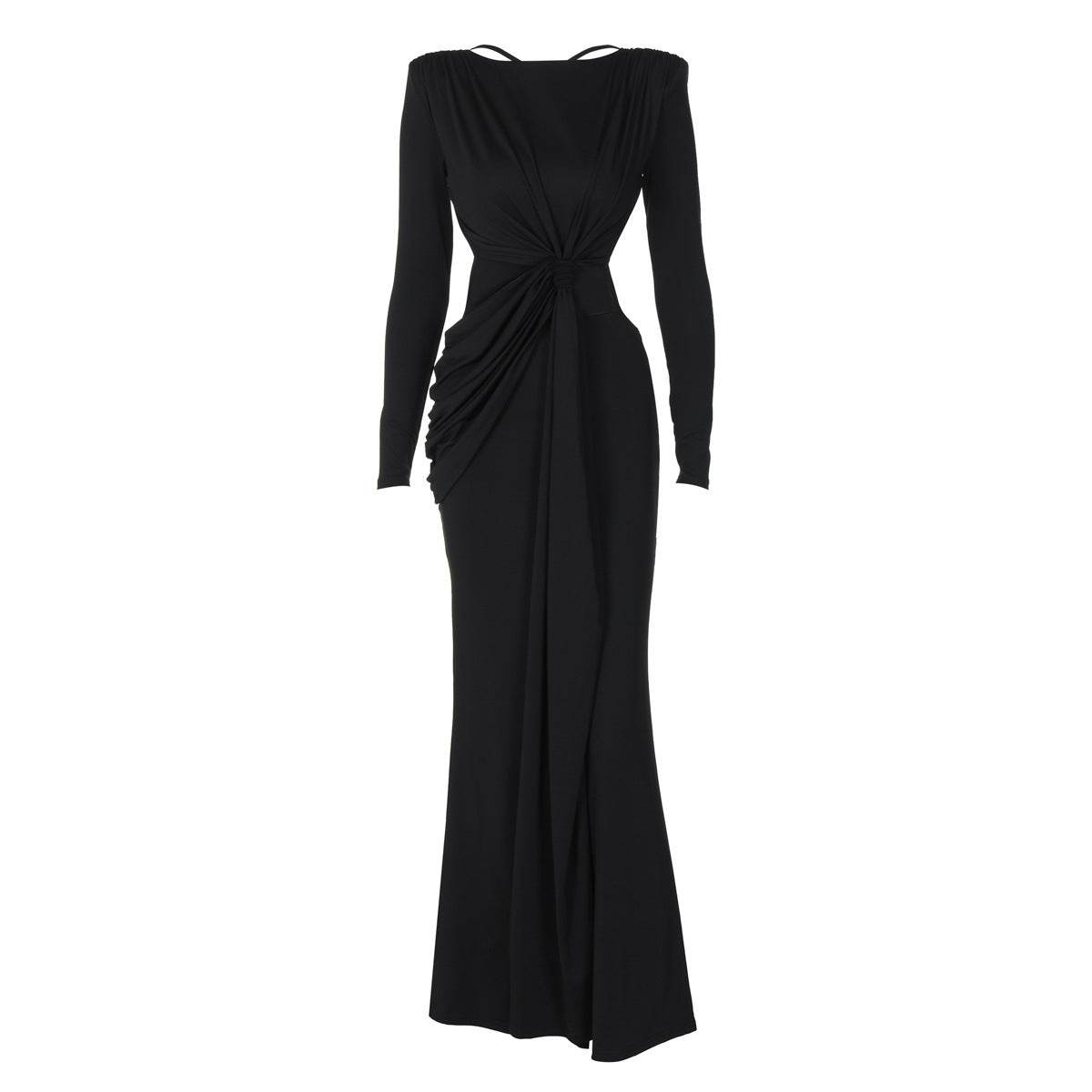 Women’s Long Sleeve Slimming Dress - Elegant Evening Wear in Black & Gray - Buy Center