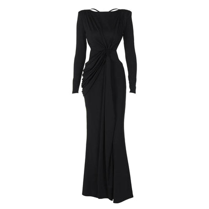 Women’s Long Sleeve Slimming Dress - Elegant Evening Wear in Black & Gray - Buy Center