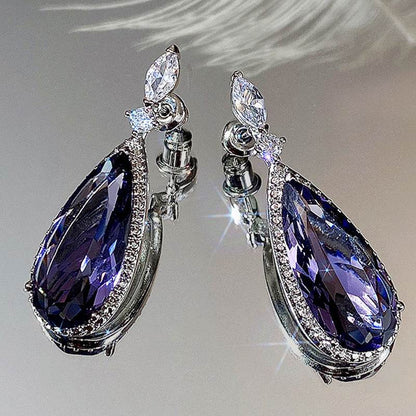 Buycenter Purple Zircon Bridal Earrings - Elegant Drop Shape Design - Buy Center