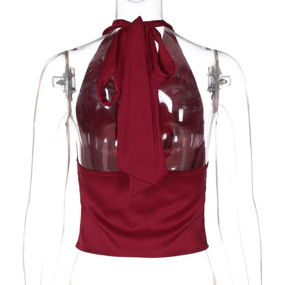 Buycenter Women's Halter Backless Top - Slim Fit Solid Color Vest - Buy Center