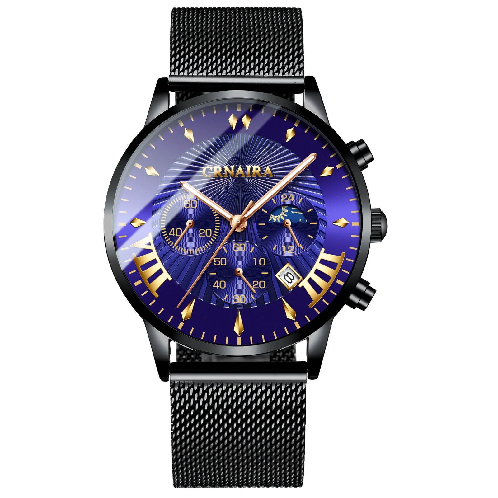 Buycenter Men's Waterproof Quartz Watch - Three-Eye Design, Stylish Alloy Band - Buy Center