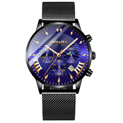 Buycenter Men's Waterproof Quartz Watch - Three-Eye Design, Stylish Alloy Band - Buy Center
