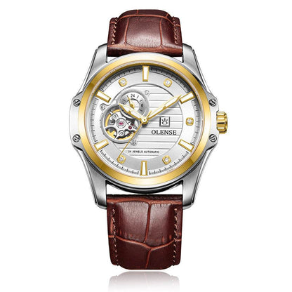 Buy Center Men's Mechanical Watch - Stainless Steel & Leather Strap, 5ATM - Buy Center