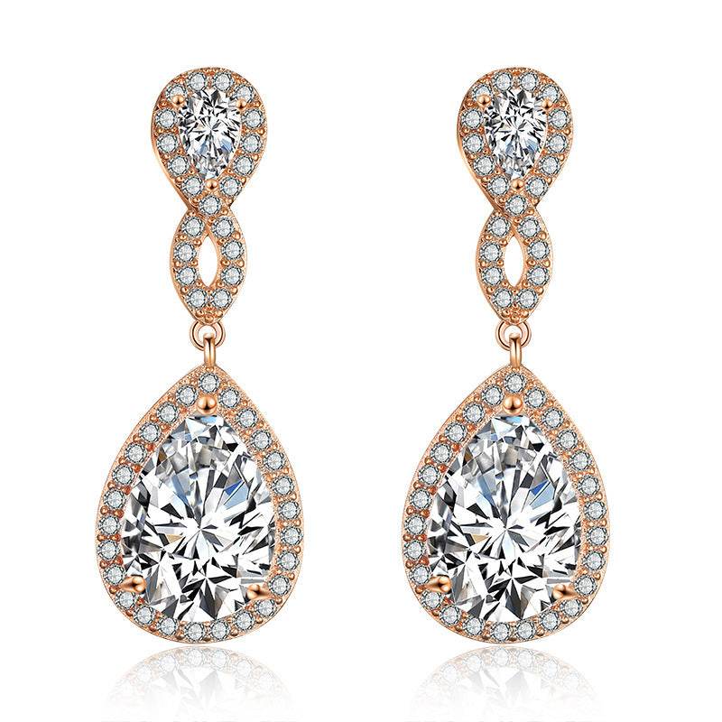 Buycenter Drop-shaped Bridal Earrings - AAA Zircon, Copper Geometry Design - Buy Center