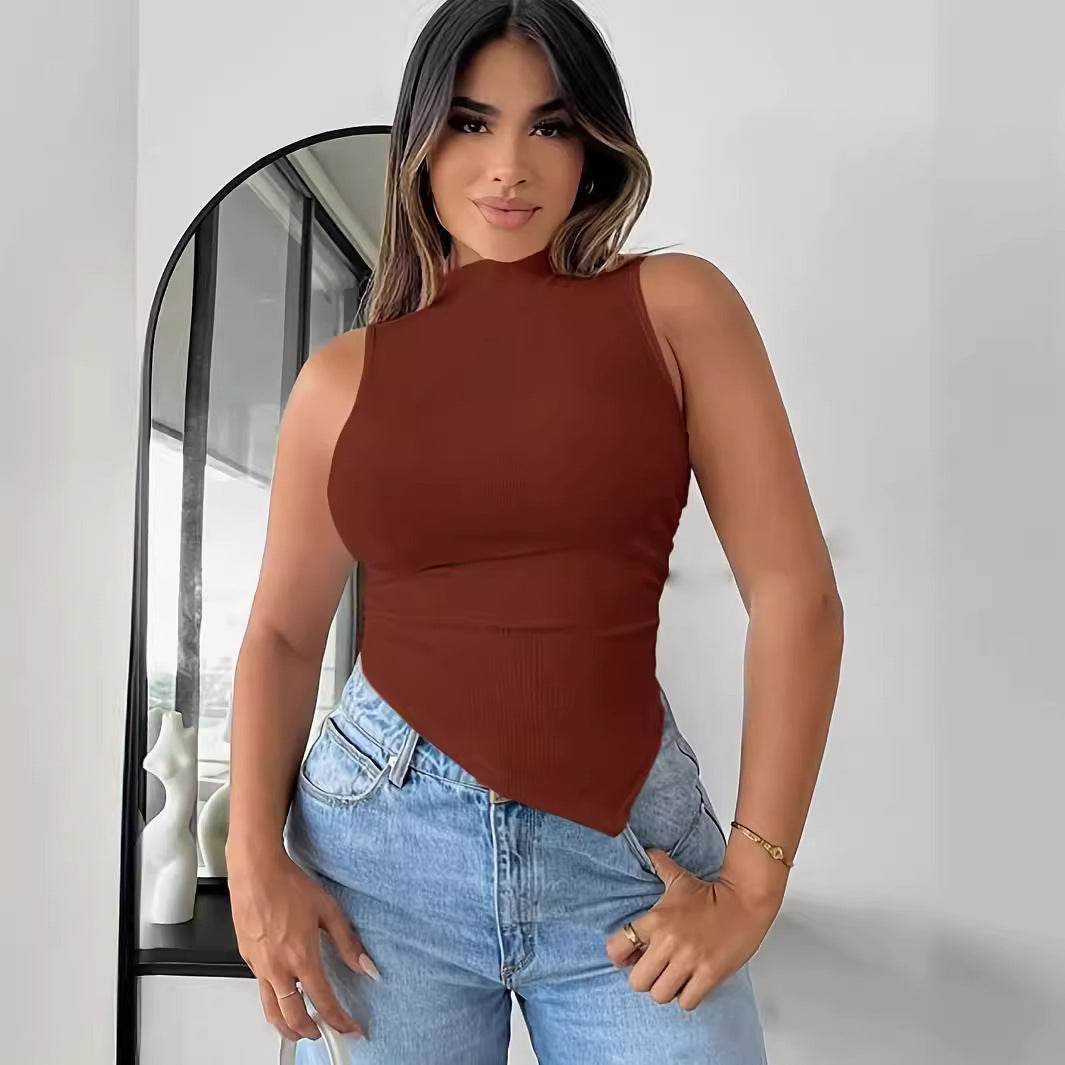 Buycenter Solid Color Sleeveless Knitted Top - Stylish Ribbed Fabric for Women - Buy Center