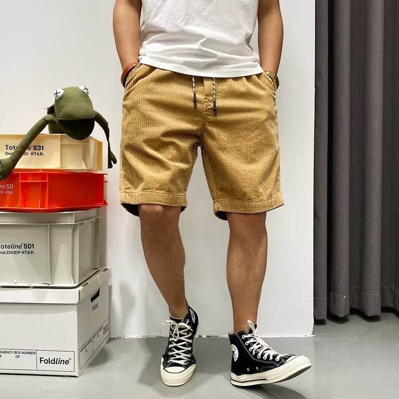Buycenter Men's Summer Retro Workwear Shorts - Khaki, White, Green - Buy Center