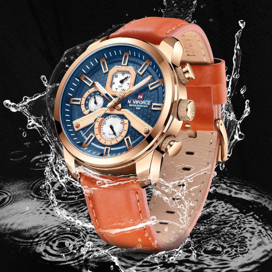 Men's Luminous Waterproof Watch - Stylish Leather Band, Large Dial - Buy Center