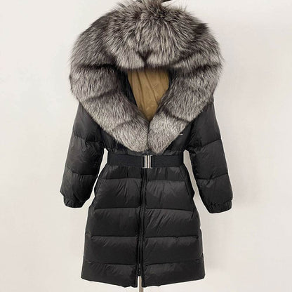 Women's Long Hoodie Coat - Real Fox Fur Collar, Padded Warmth 2025 - Buy Center