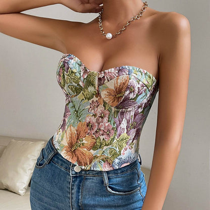 Buycenter Y2K Floral Print Crop Top - Back-tied Design for Women - Buy Center