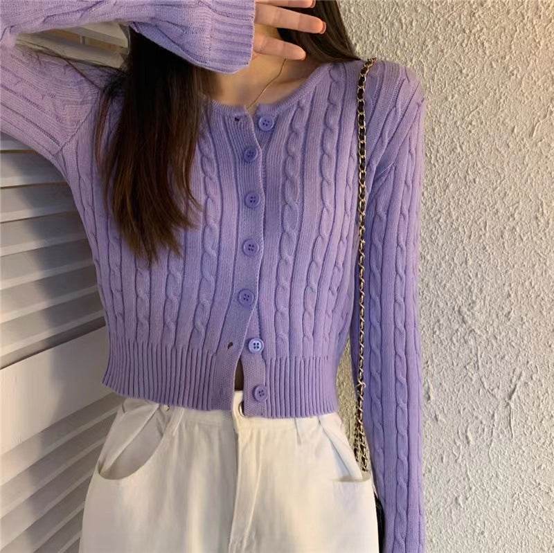 Buycenter Women's Knitted Cardigan - Short Sleeve, Twist Design Sweater - Buy Center