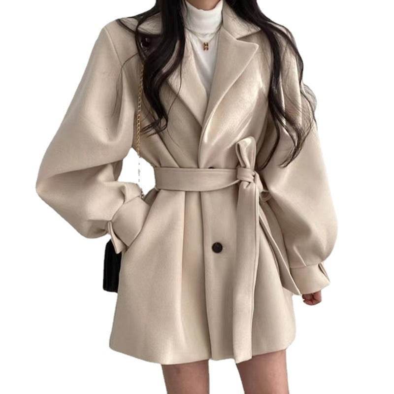 Hepburn Style Women's Woolen Coat - Slim Fit, Solid Color Elegance - Buy Center