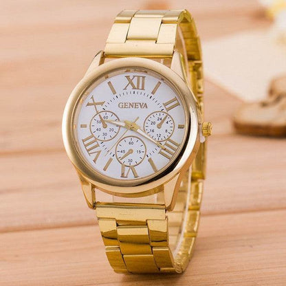 Geneva Alloy Quartz Watch for Men - Stylish Gold & White Design - Buy Center