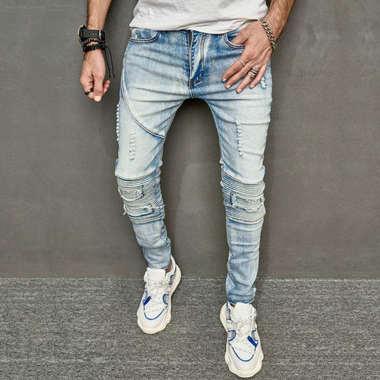 Men's Slim Ripped Jeans - American Style, Mid Waist, Comfortable Fit - Buy Center