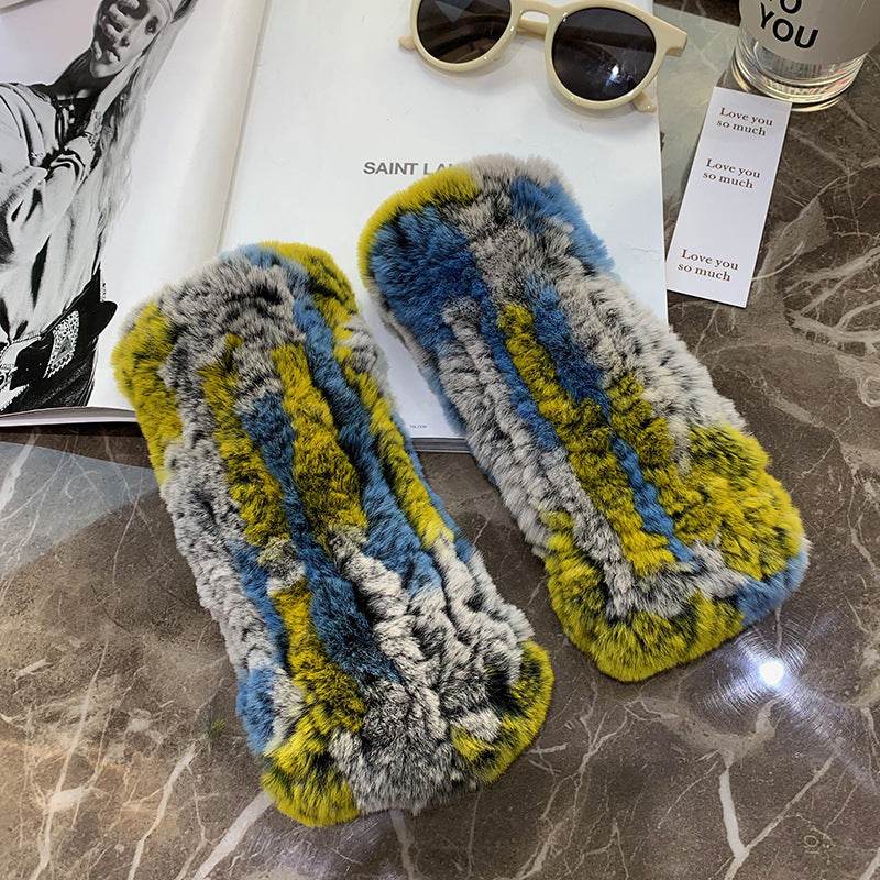 Sweet Warm Rex Rabbit Fur Gloves - Cozy Half Finger Design for Winter - Buy Center