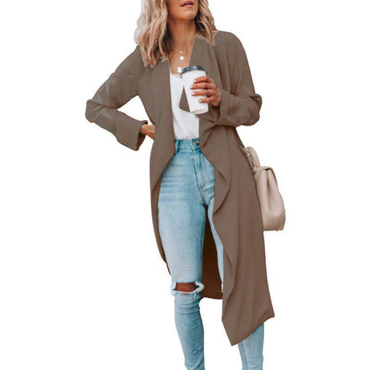 Buycenter Women's Mid-Length Trench Coat - Solid Color, Stylish Commuter Outerwear - Buy Center